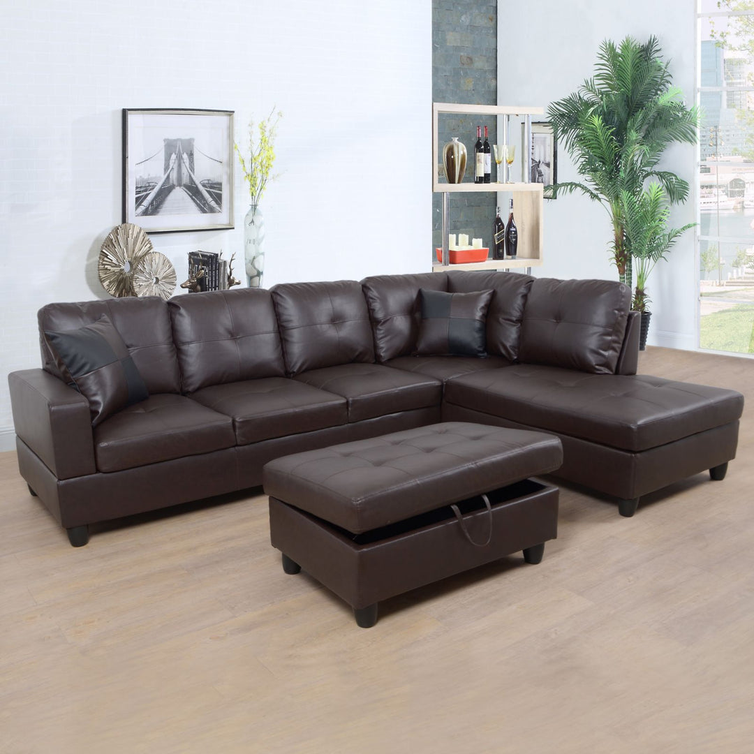 Brown Faux Leather Sectional