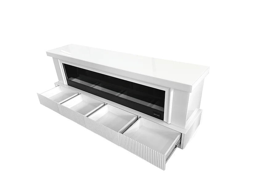 Pebble White Fireplace 71" Tv Stand