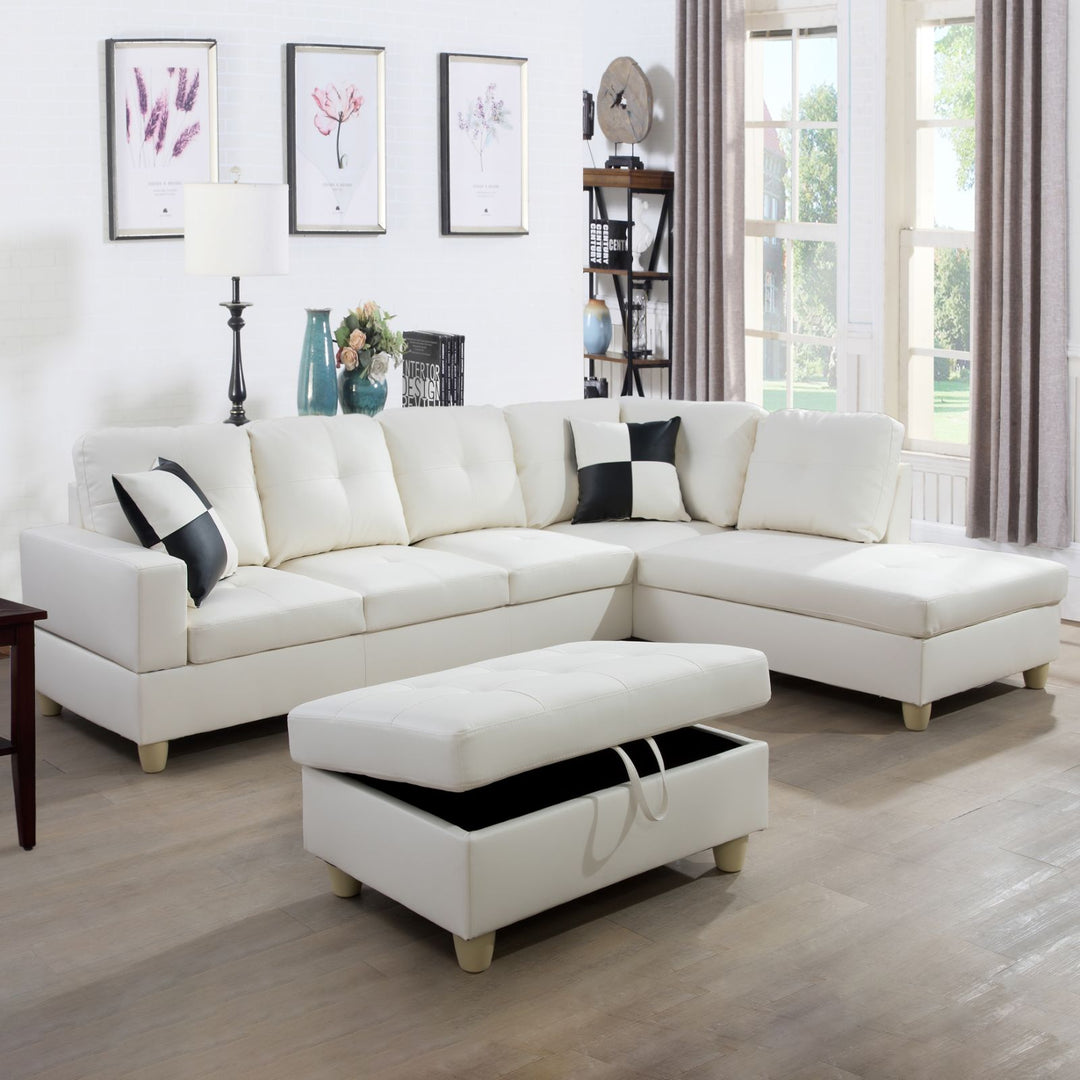 White Faux Leather Sectional