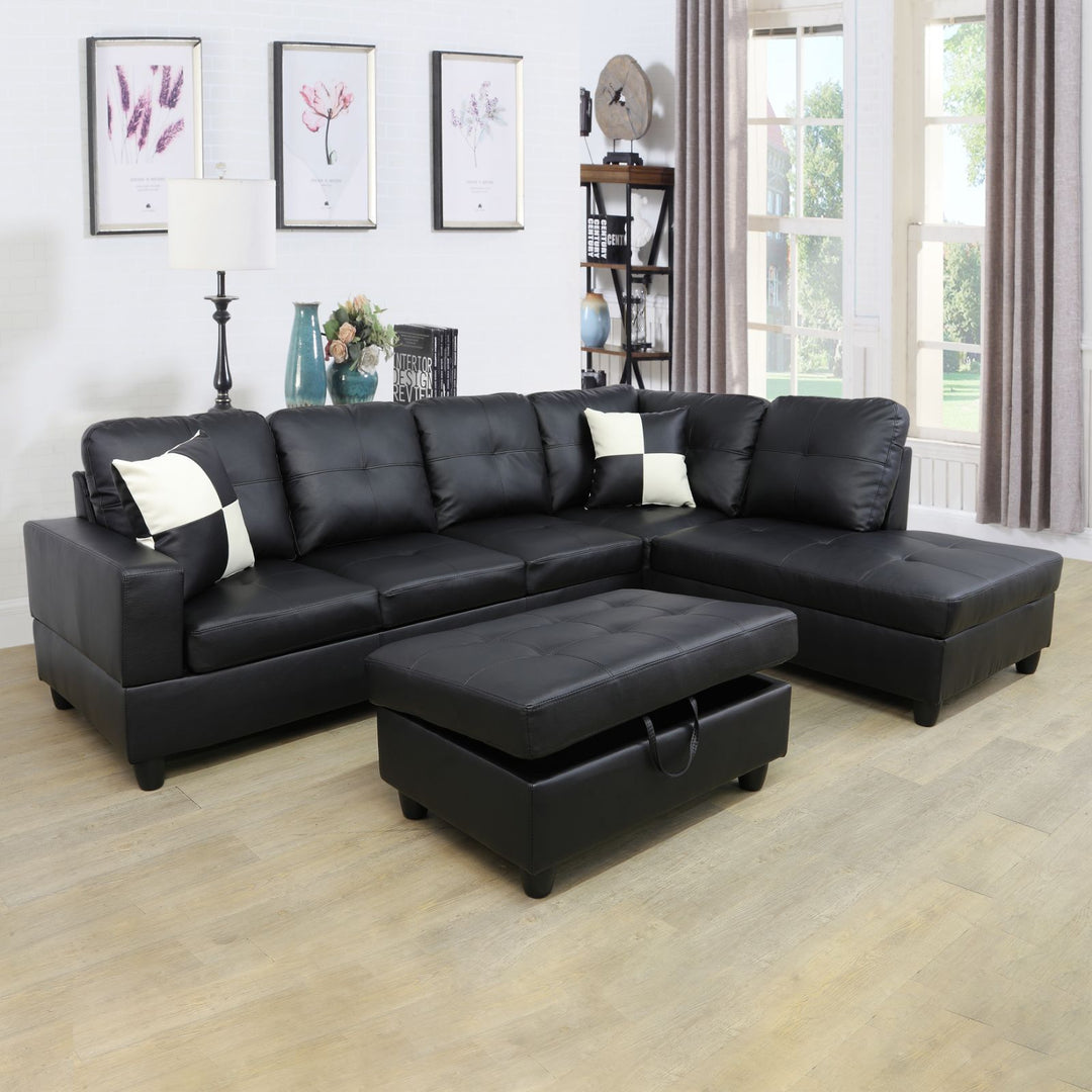 Black Faux Leather Sectional