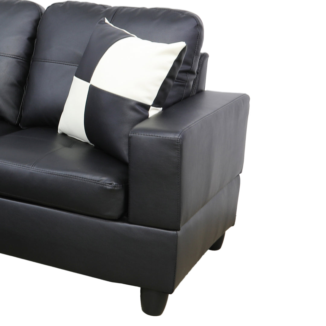Black Faux Leather Sectional with Ottoman