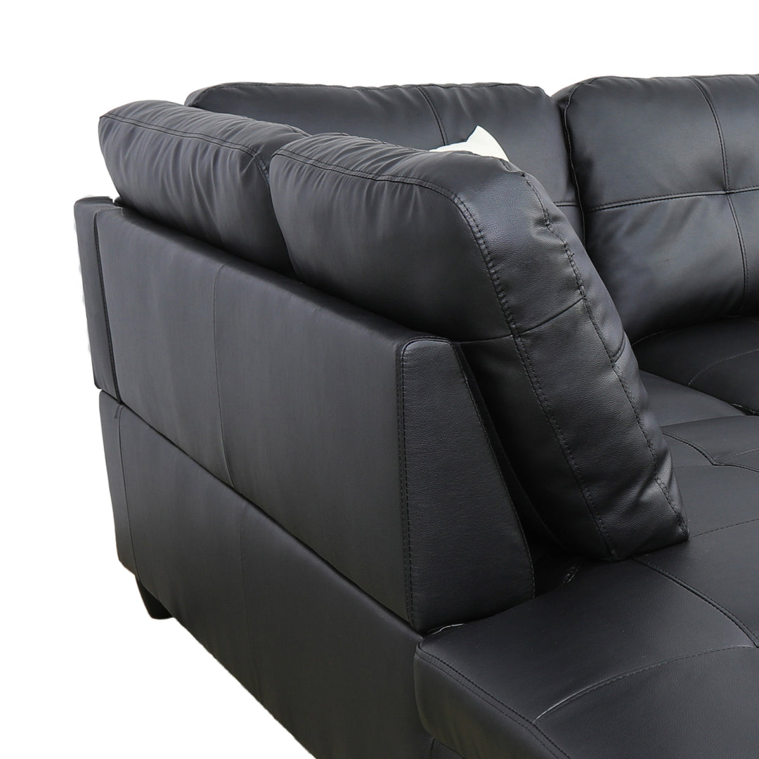 Black Faux Leather Sectional with Ottoman