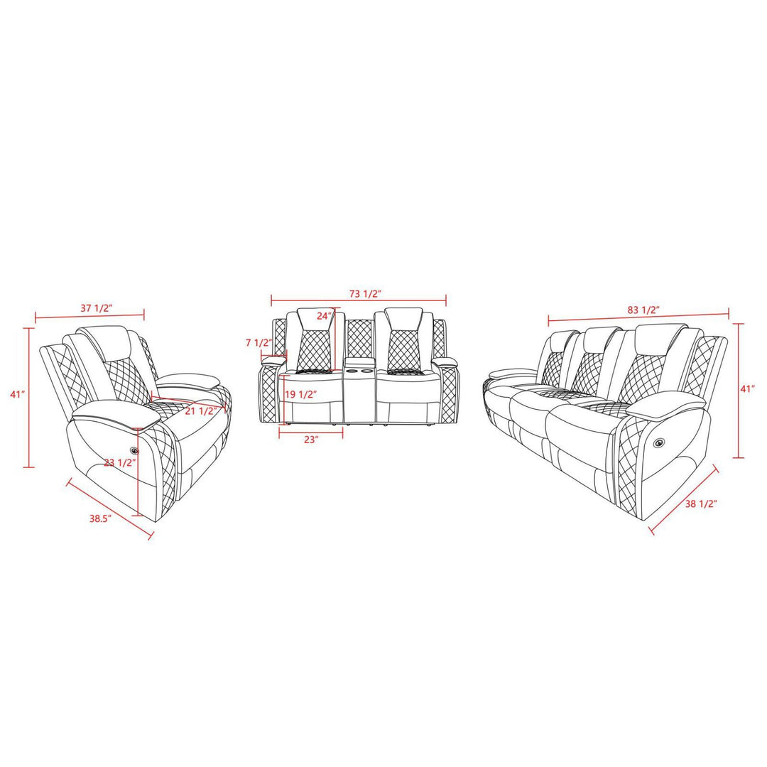 Anaheim Black 3-Piece Power Recliner Sofa Set