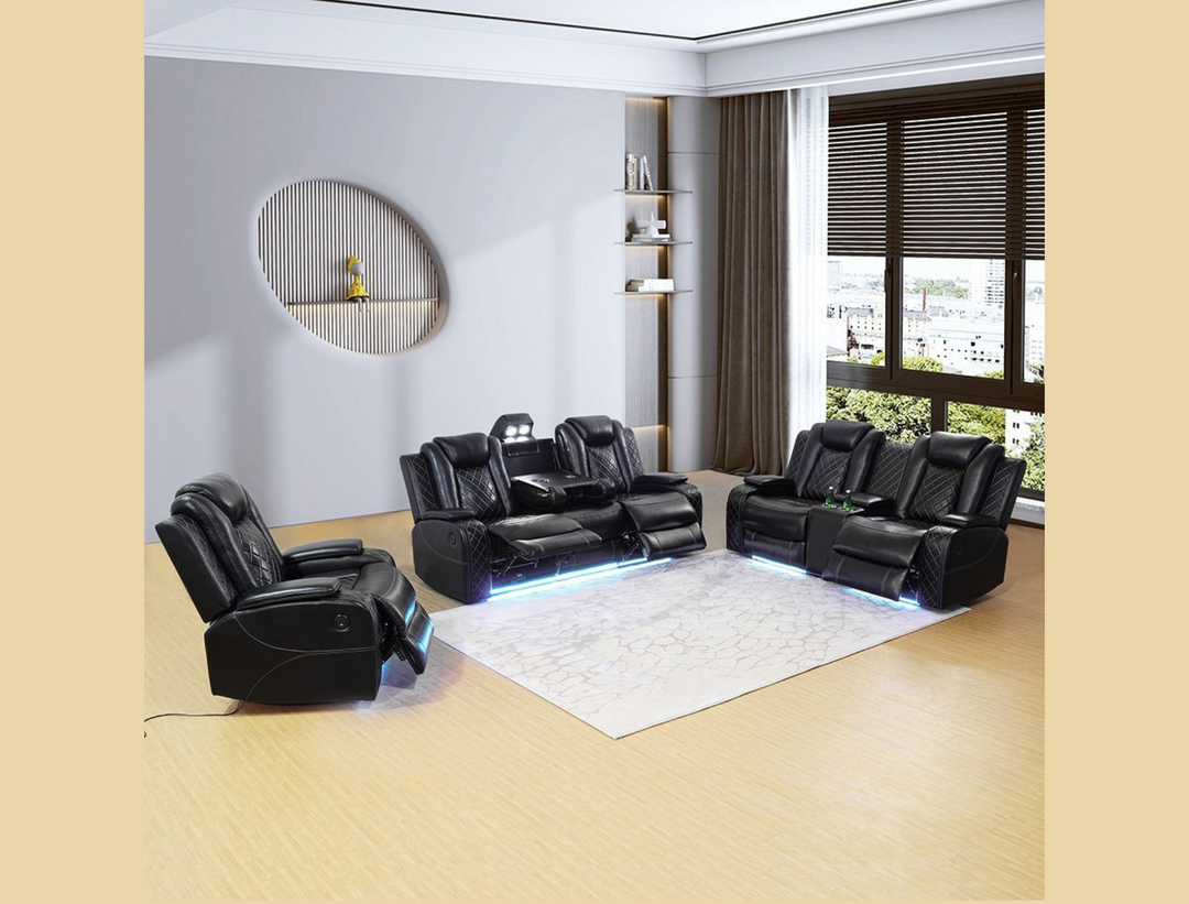 Anaheim Black 3-Piece Power Recliner Sofa Set