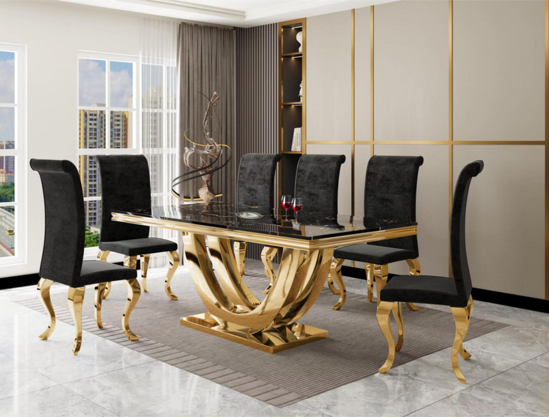 Wilma Black/Gold 7-Piece Dining Room Set