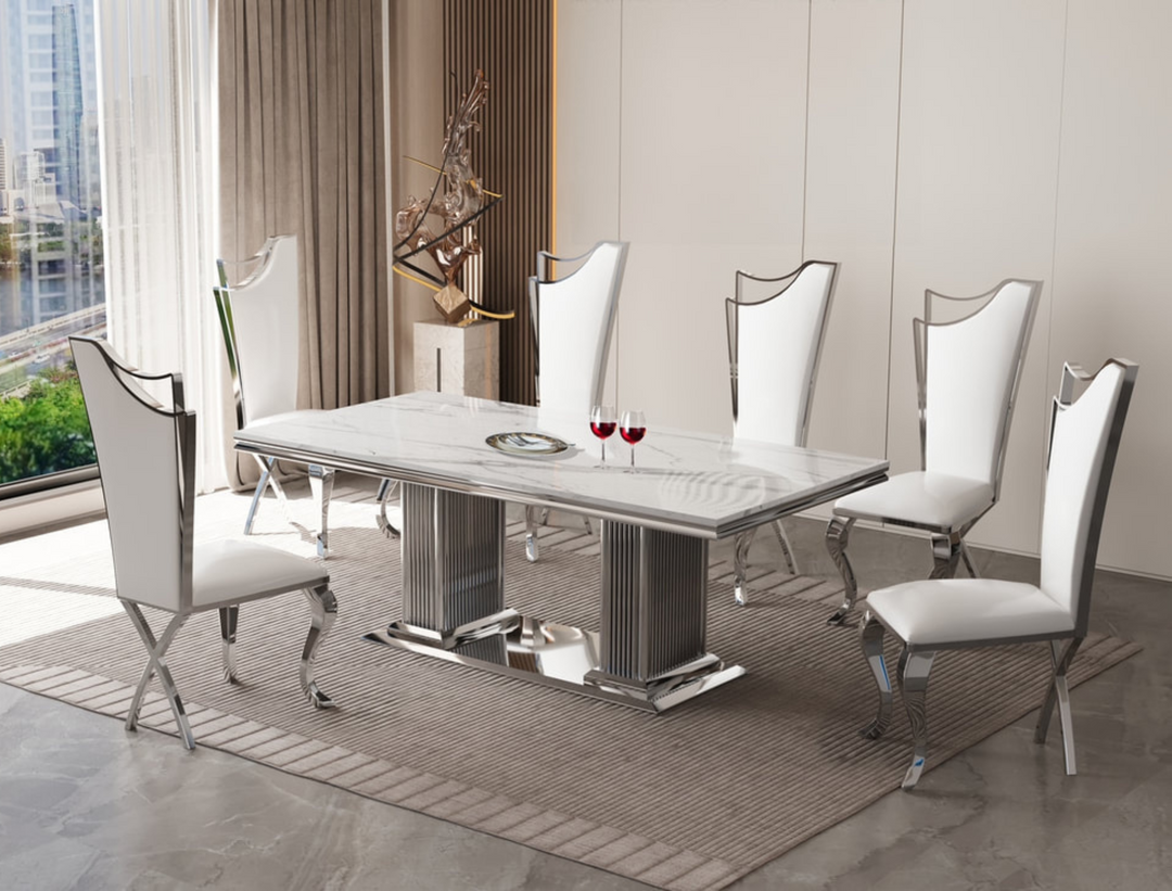 Stella Silver/White 7-Piece Dining Room Set