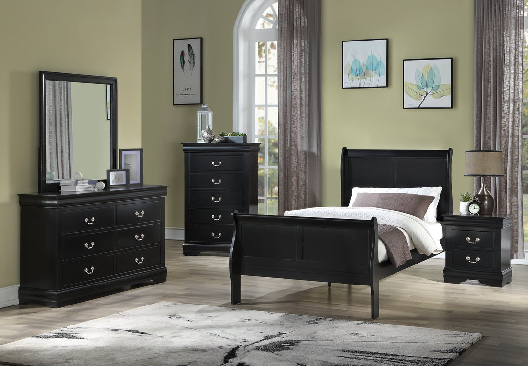 Louis Philip Black Sleigh Bedroom Set