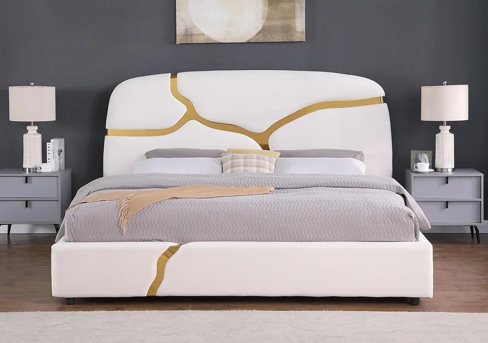 Milan White/Gold Platform Bed