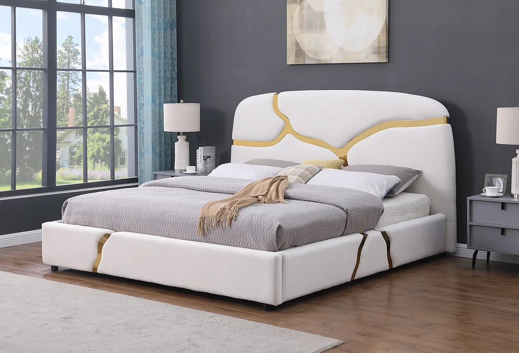 Milan White/Gold Platform Bed