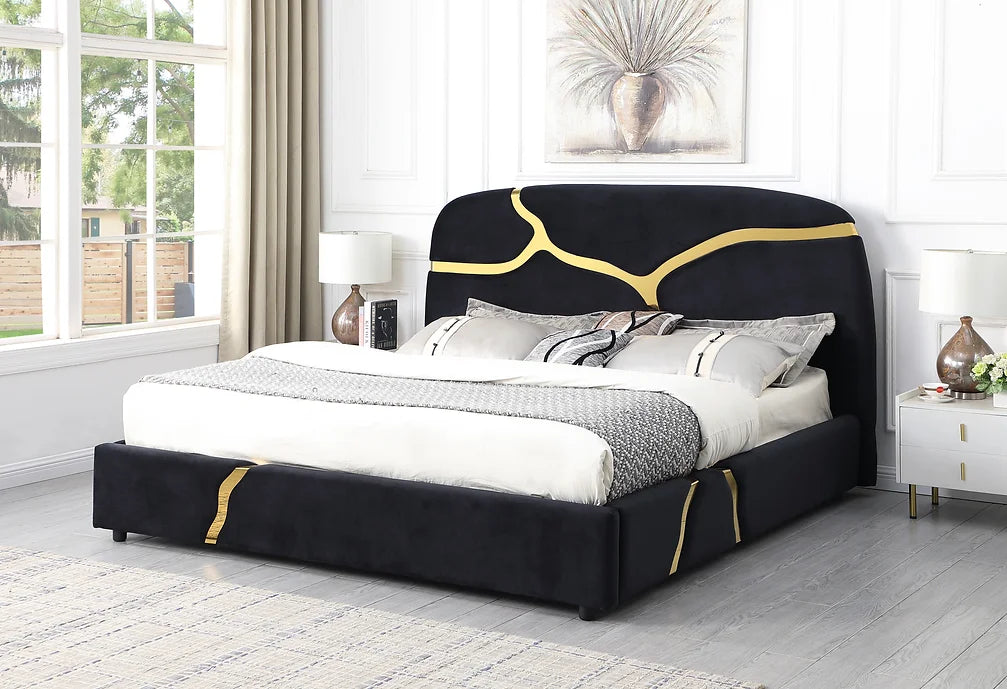 Milan Black/Gold Platform Bed