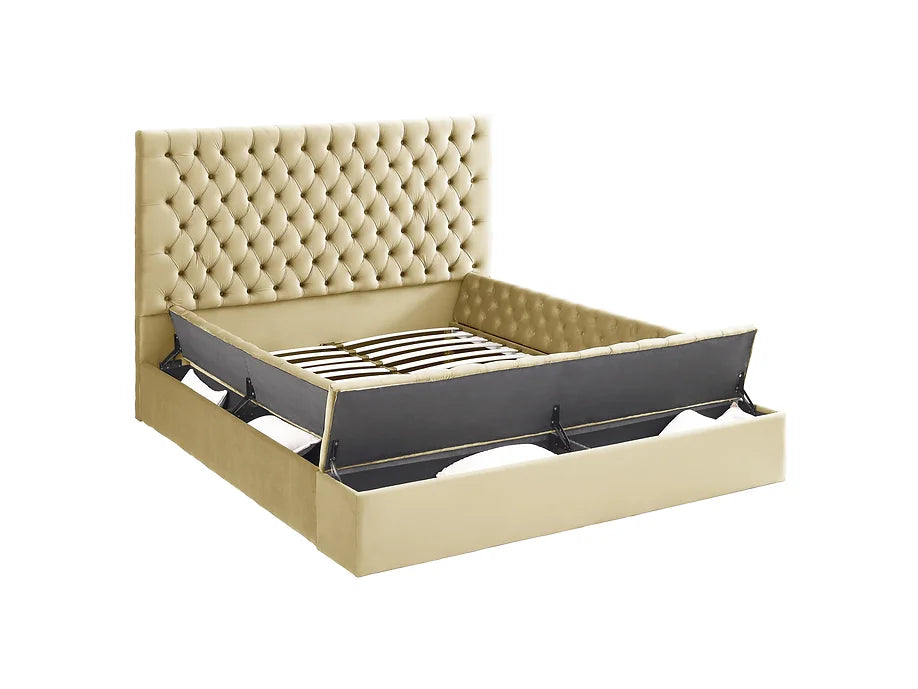 Catalina Dark Beige Velvet Platform Bed