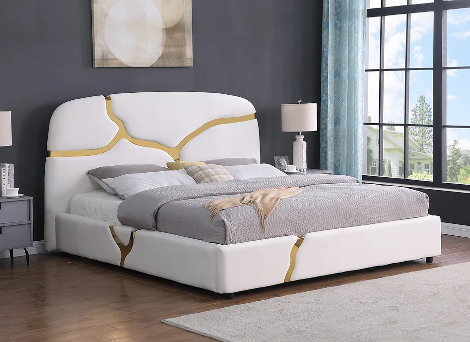 Milan White/Gold Platform Bed