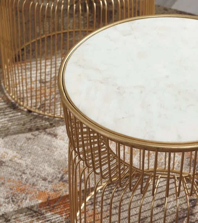 White/Gold Finish Marble Accent Table