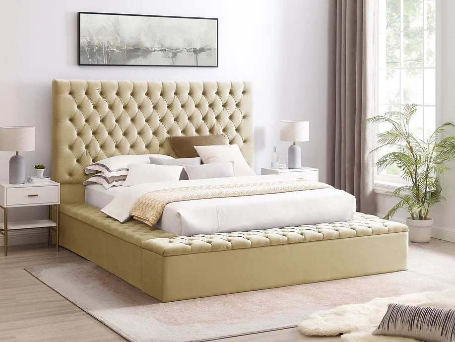 Catalina Dark Beige Velvet Platform Bed