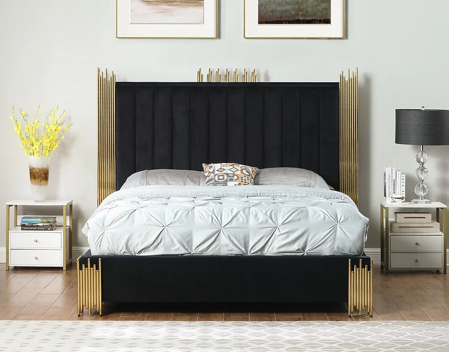 Token Black/Gold Velvet Platform Bed