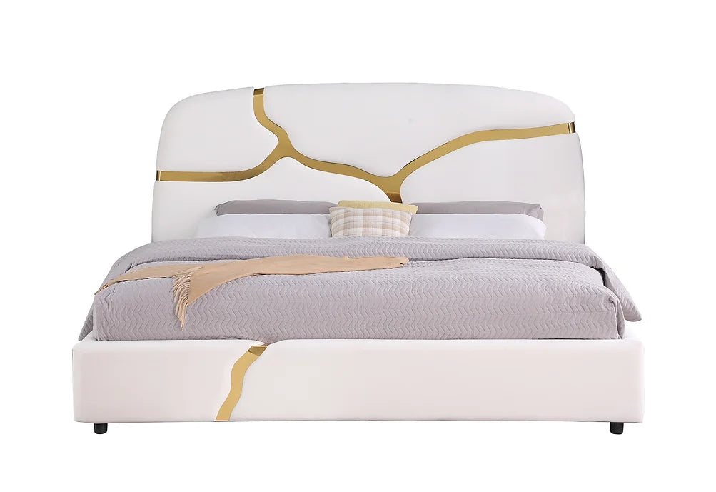 Milan White/Gold Platform Bed