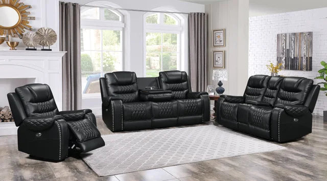 Harley Black 3-Piece Genuine Leather Power Recliner Set