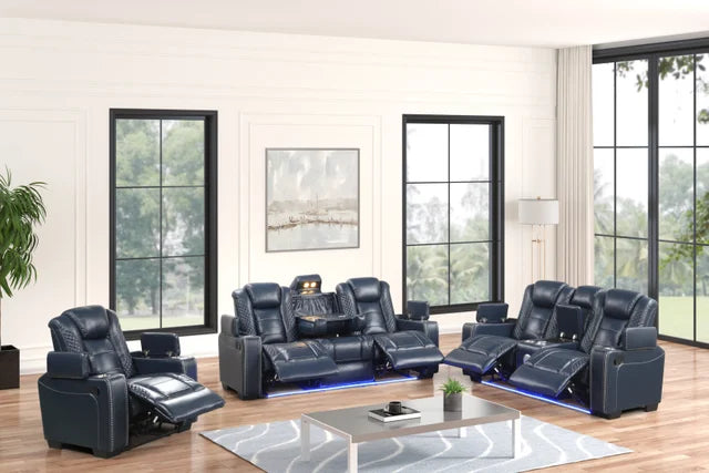 Stefano Blue 3-Piece Recliner Set