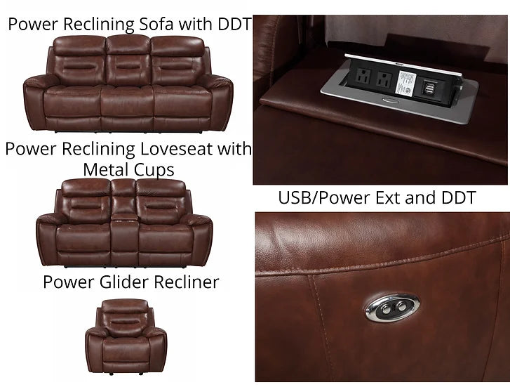 Rosewood Dark Brown 3-Piece Power Recliner Set