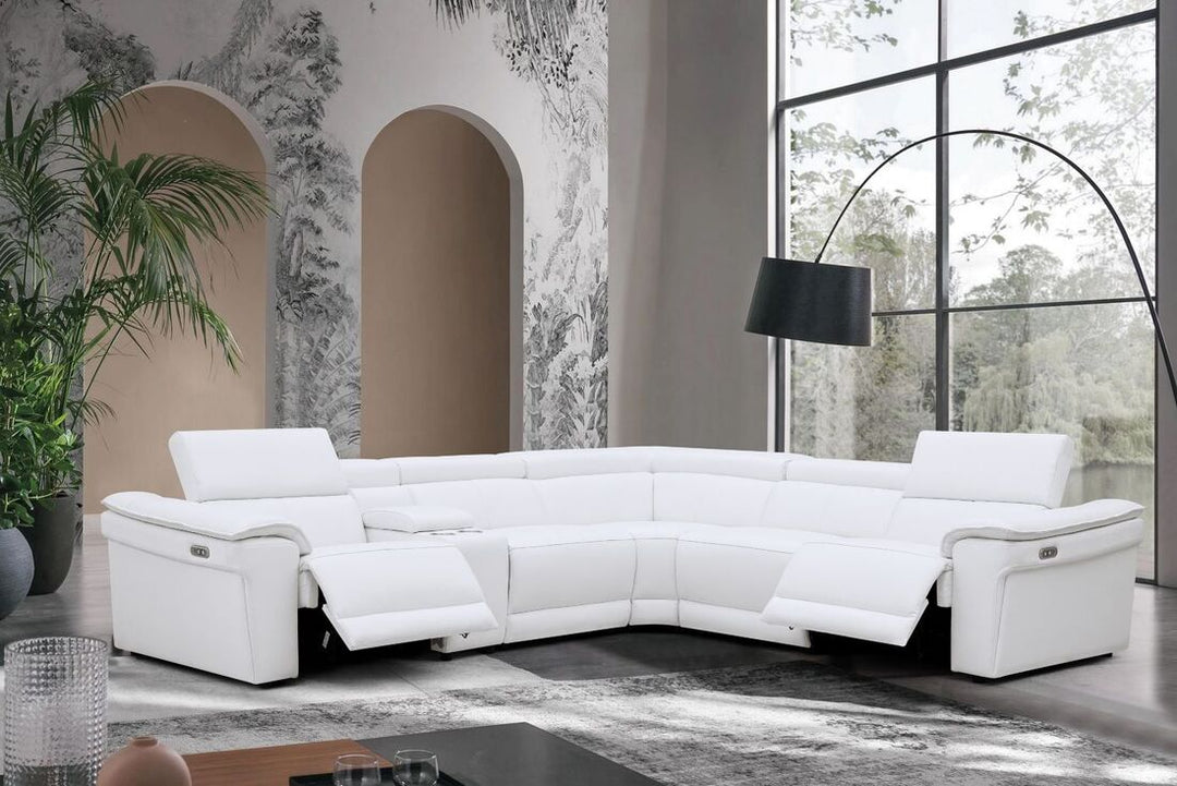 New York White Leather Power Recliner Sectional